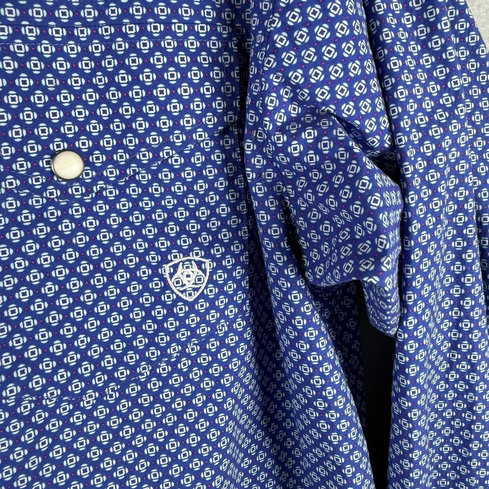 Ariat Mens L Shirt Blue Geometric Pearl Snap Western Cowboy Workwear Classic - Picture 8 of 9